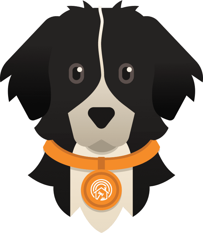 Sunrise mascot black cartoon dog