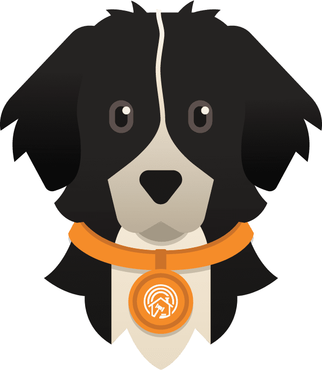 Sunrise mascot black cartoon dog